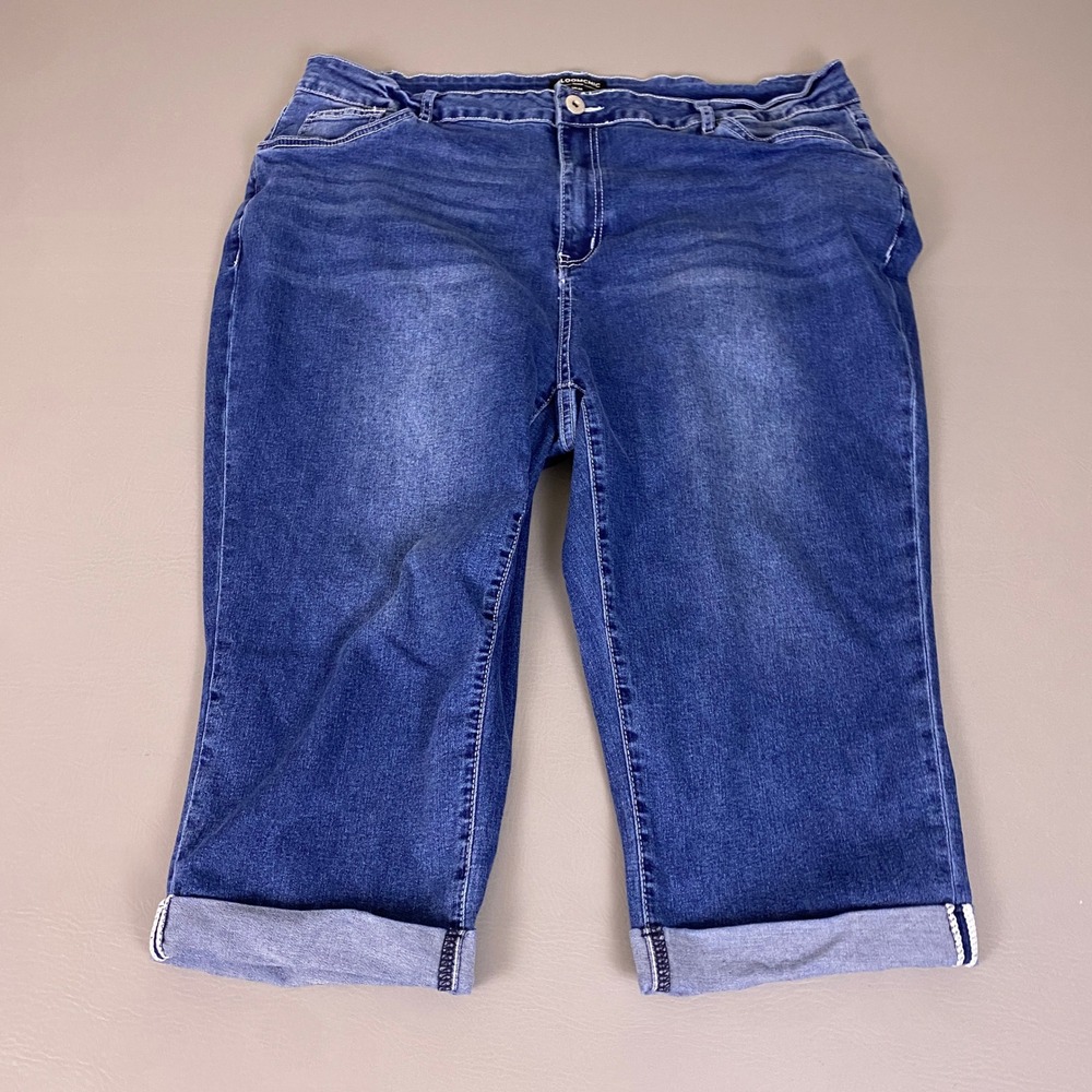 Bloomchic Capri Jeans Women's Plus Size 22 Denim Blue Cuffed Mid Rise Stretch